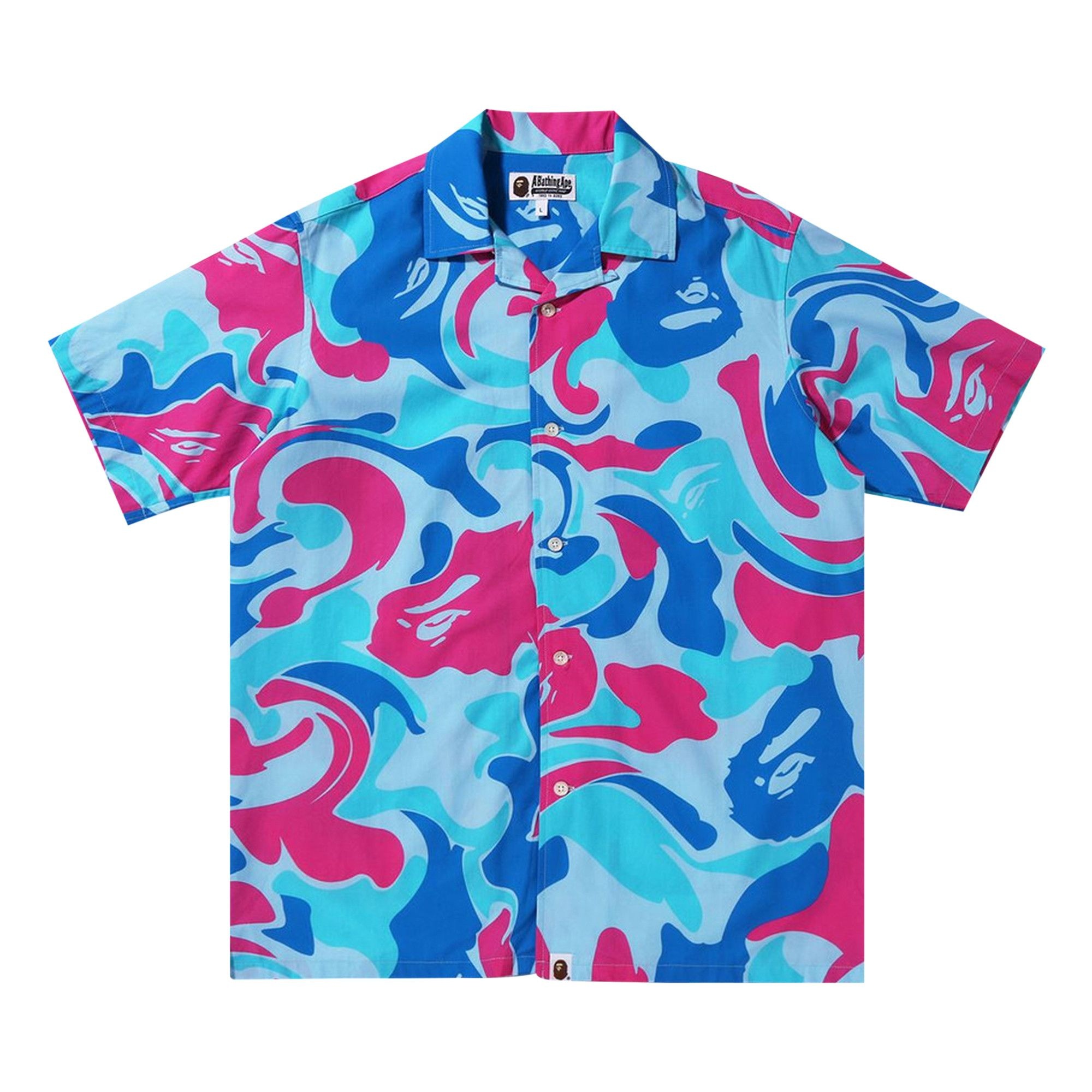 BAPE Marble Camo Open Collar Short-Sleeve Shirt 'Blue' - 1