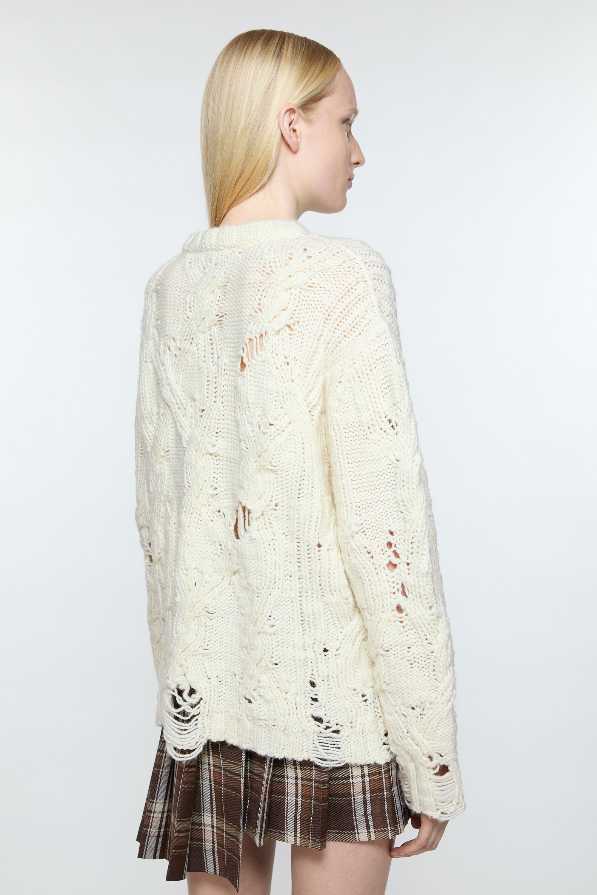 Distressed cable jumper - Pale beige - 3