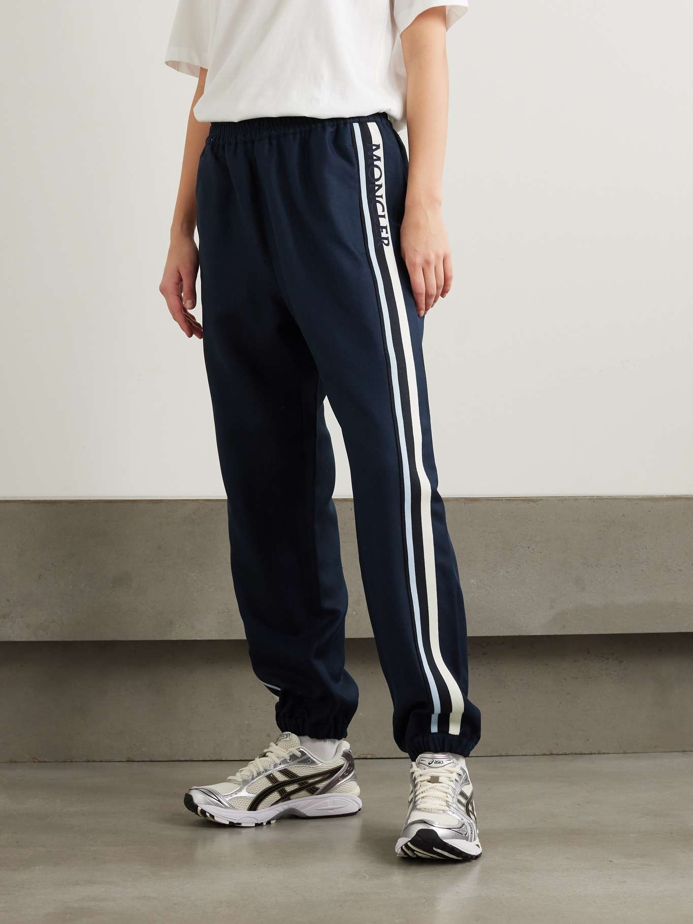 Embroidered grosgrain-trimmed jersey tapered track pants - 3