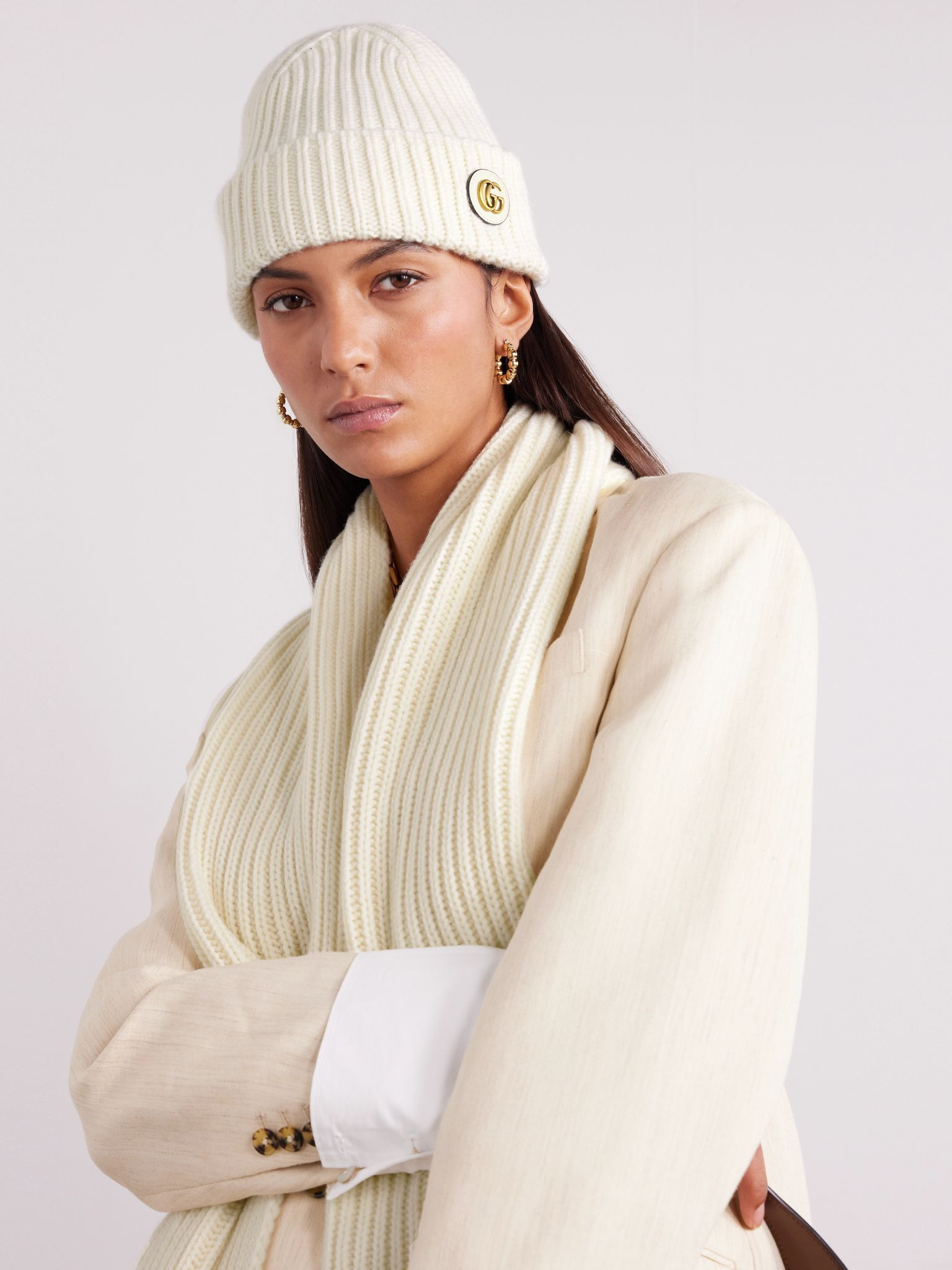Victor appliquéd ribbed wool and cashmere-blend beanie Ivory - 2
