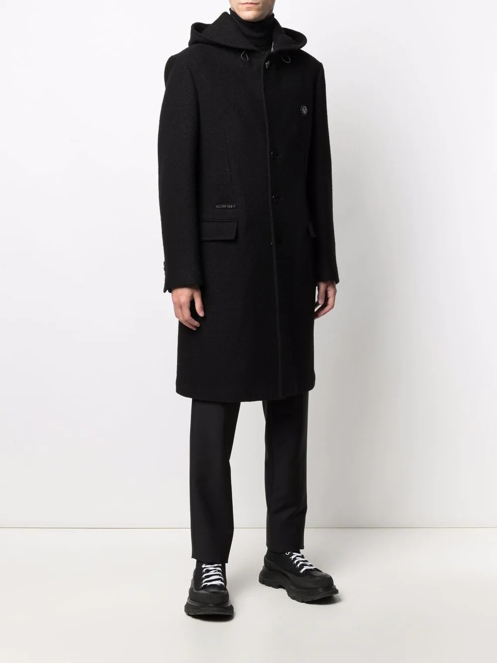 logo-patch mid-length coat - 3