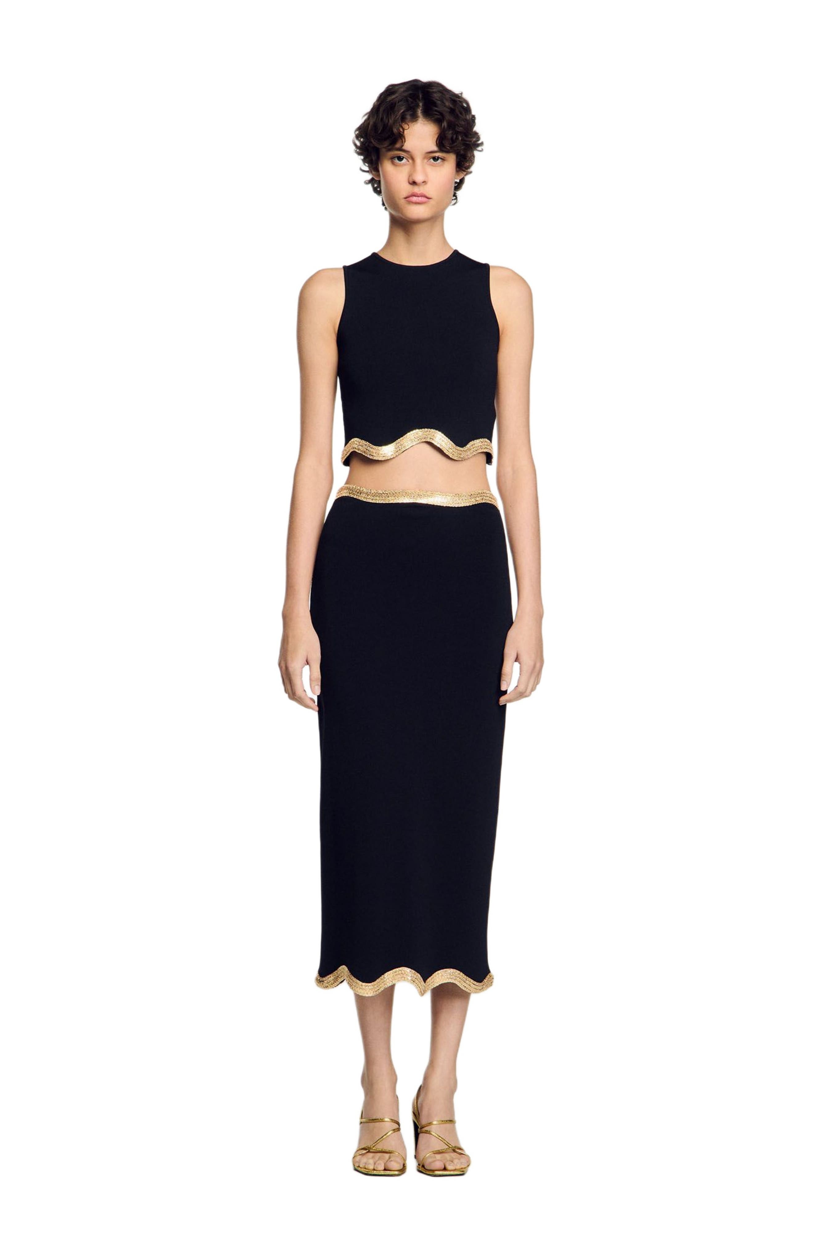 SANDRO Cropped sweater with chain detail in Black at Nordstrom - 1