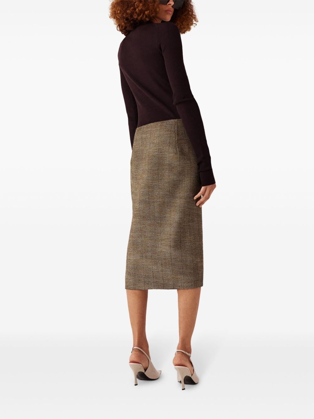 side-slit tweed midi skirt - 5