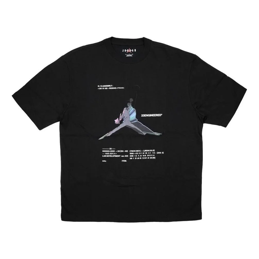 Air Jordan 23 Engineered Casual Breathable Large Logo Printing Round Neck Short Sleeve Black DO8895- - 1