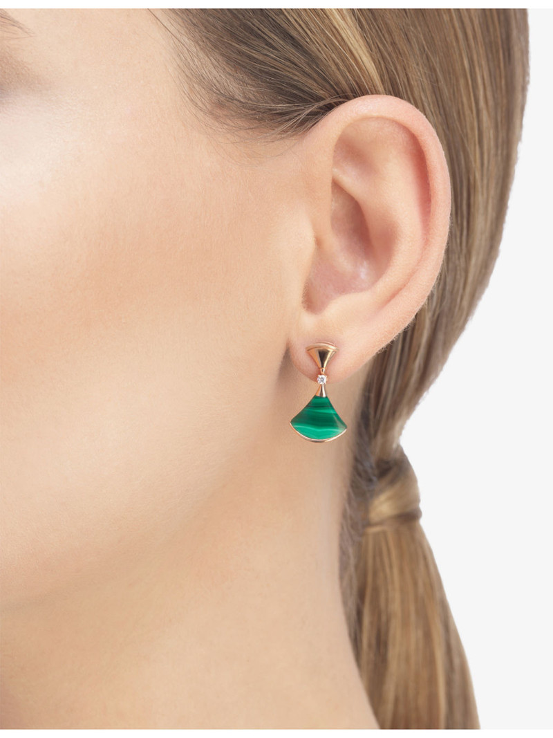 BVLGARI Divas' Dream 18ct rose-gold, 0.07ct diamond and malachite earrings outlook