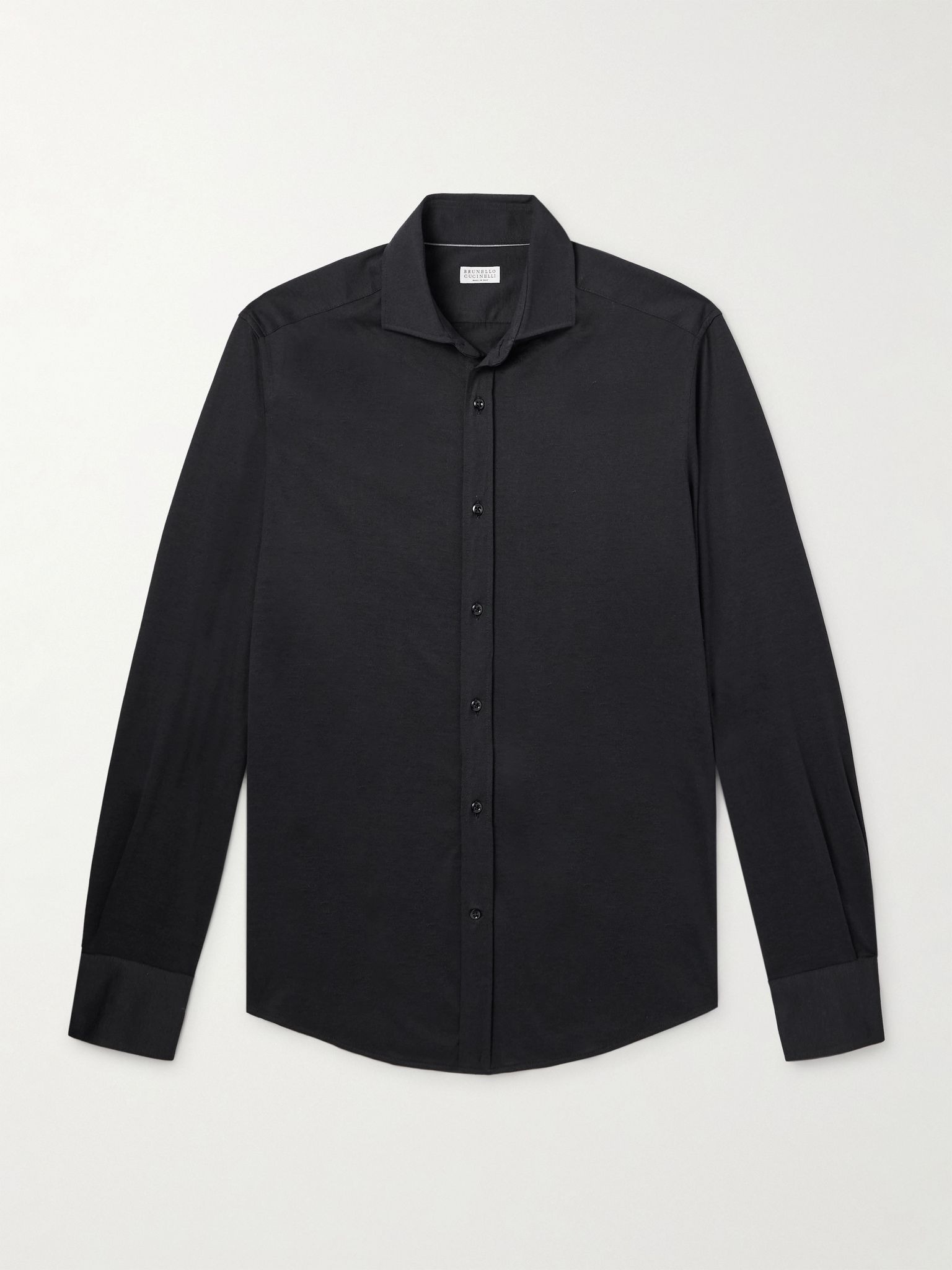 Cutaway-Collar Silk and Cotton-Blend Shirt Black - 1