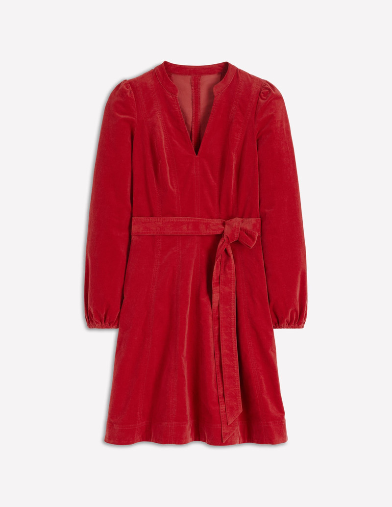 Ros Panelled Cord Short Dress-Crimson Red 1