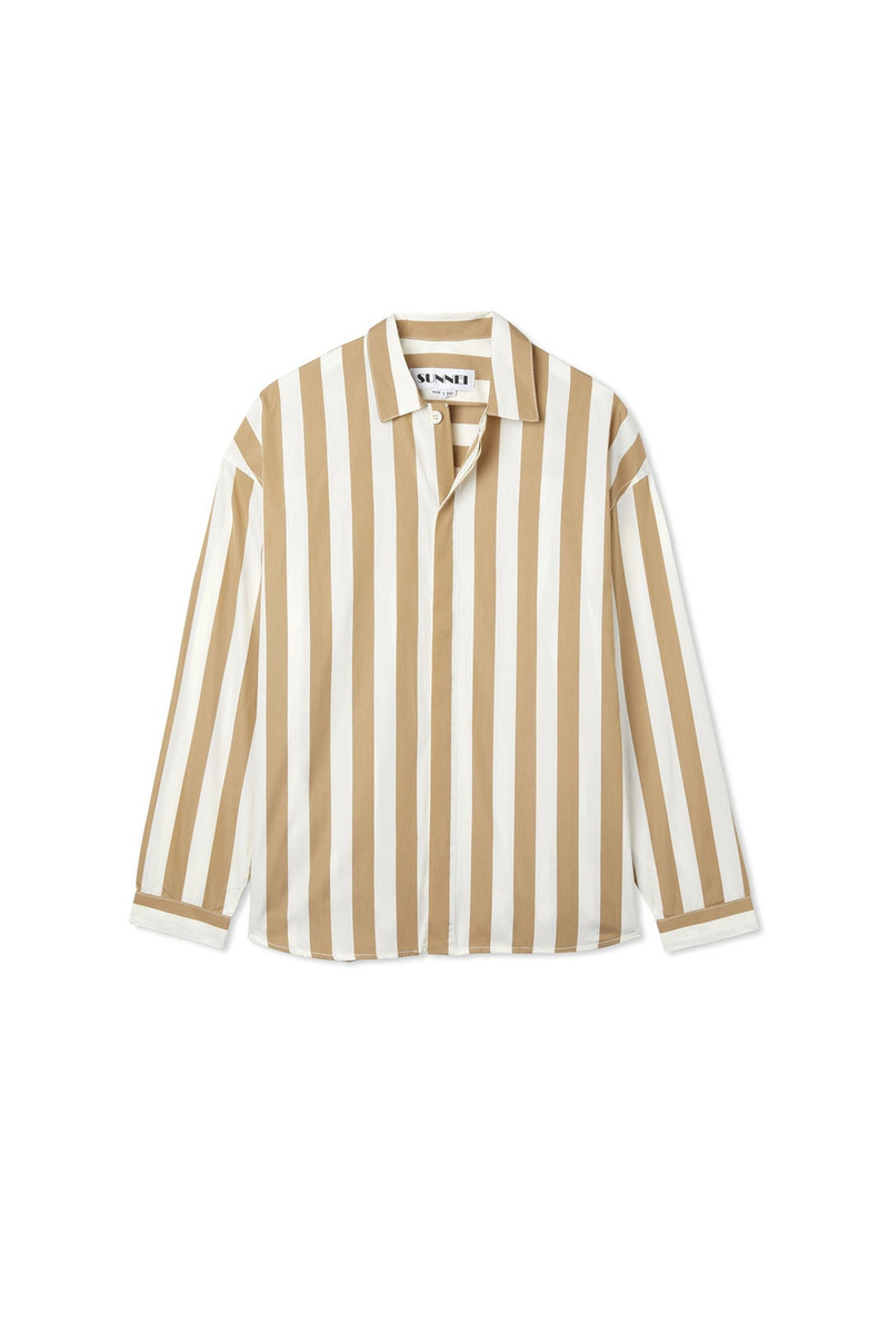 OVER SHIRT / white & beige stripes 1