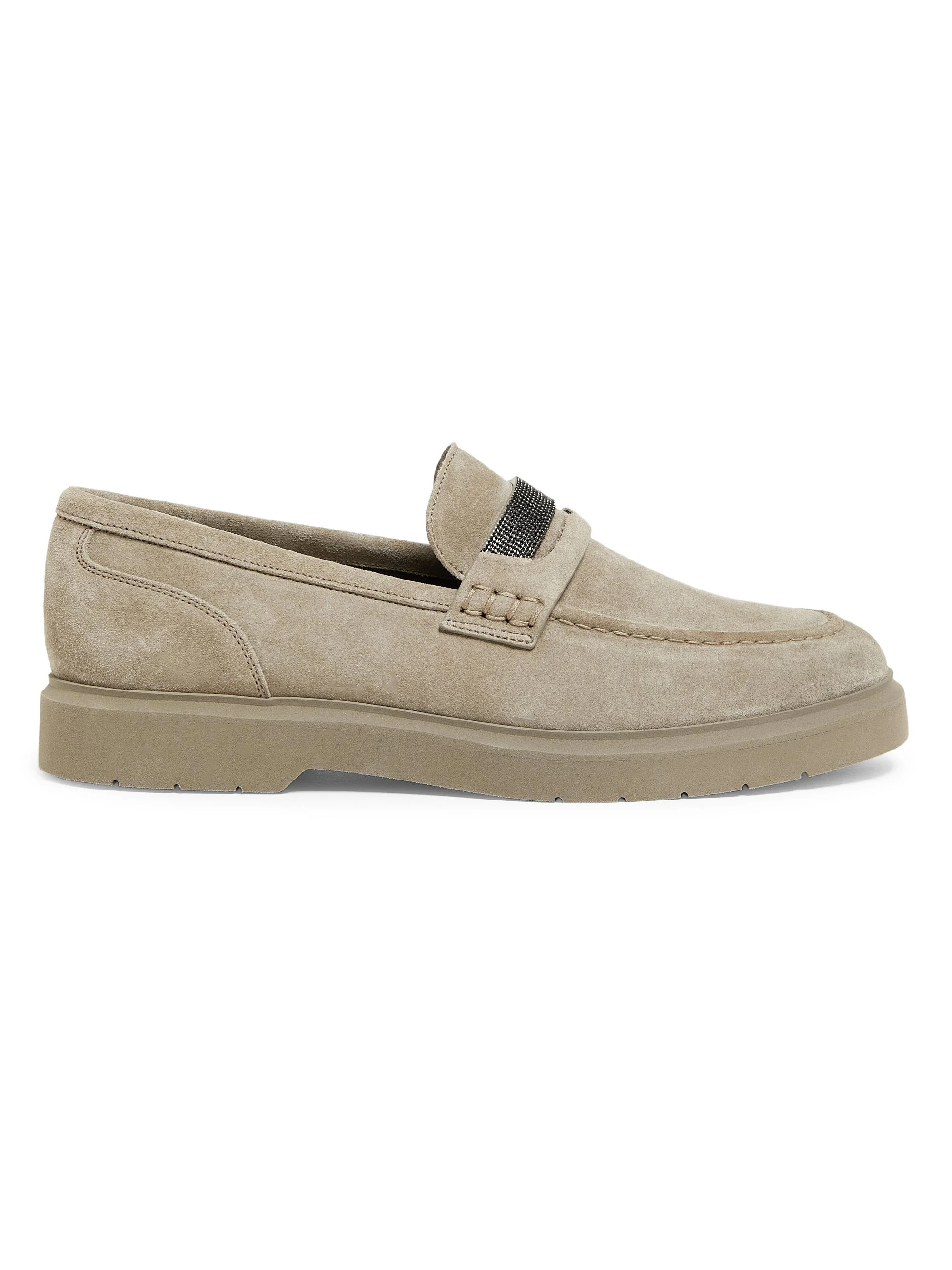 Women's Suede Penny Loafers - Beige - 1