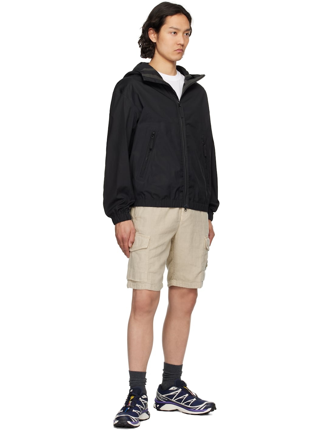 Beige Diagonal Linen Shorts - 5