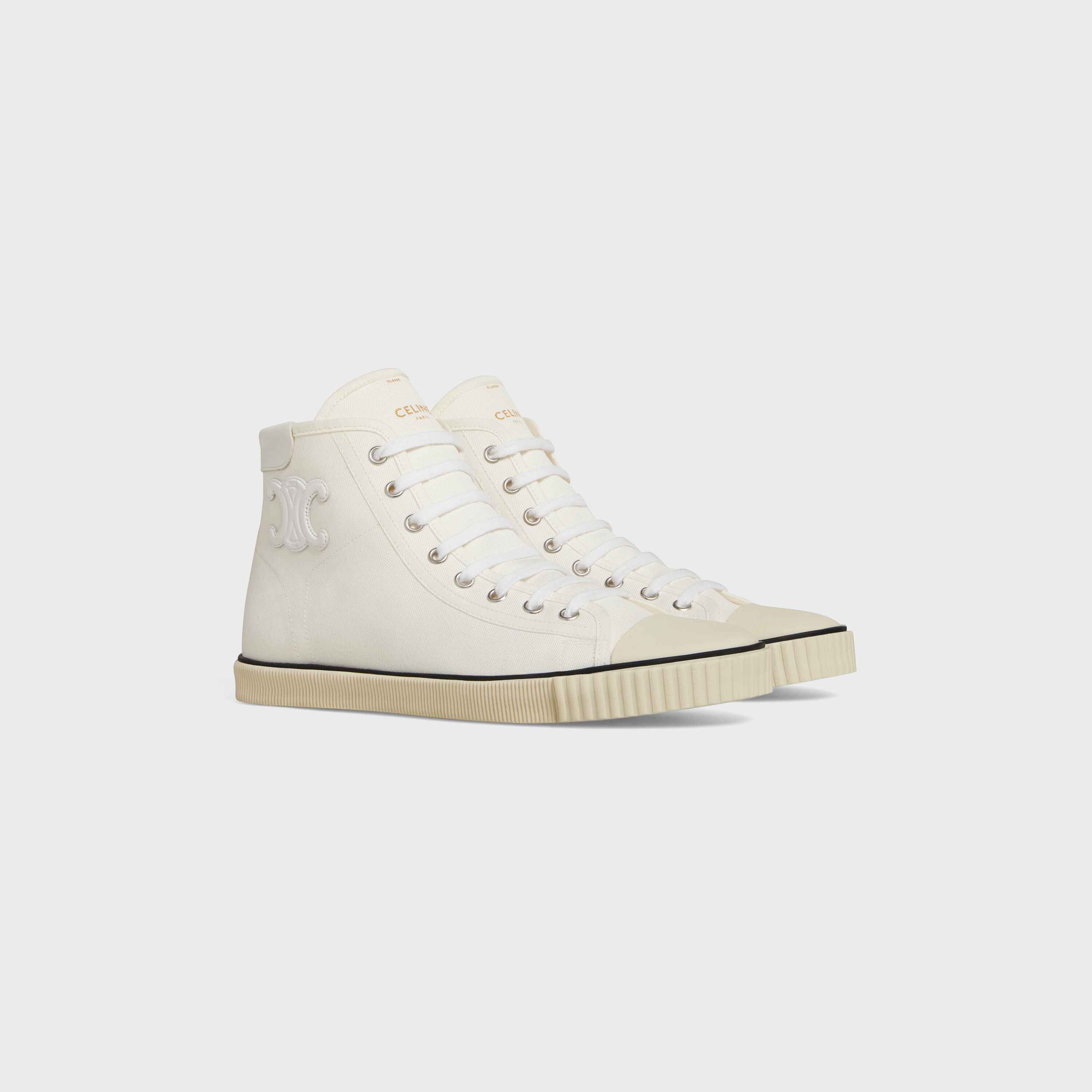 Celine Blank Mid Lace Up Sneaker with Toe Cap in Canvas and Calfskin - 2
