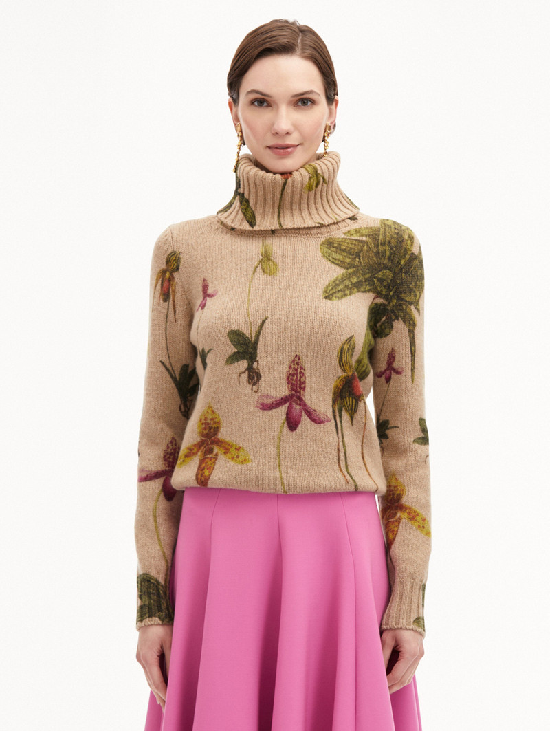 Oscar de la Renta ORCHID PRINTED TURTLENECK PULLOVER outlook