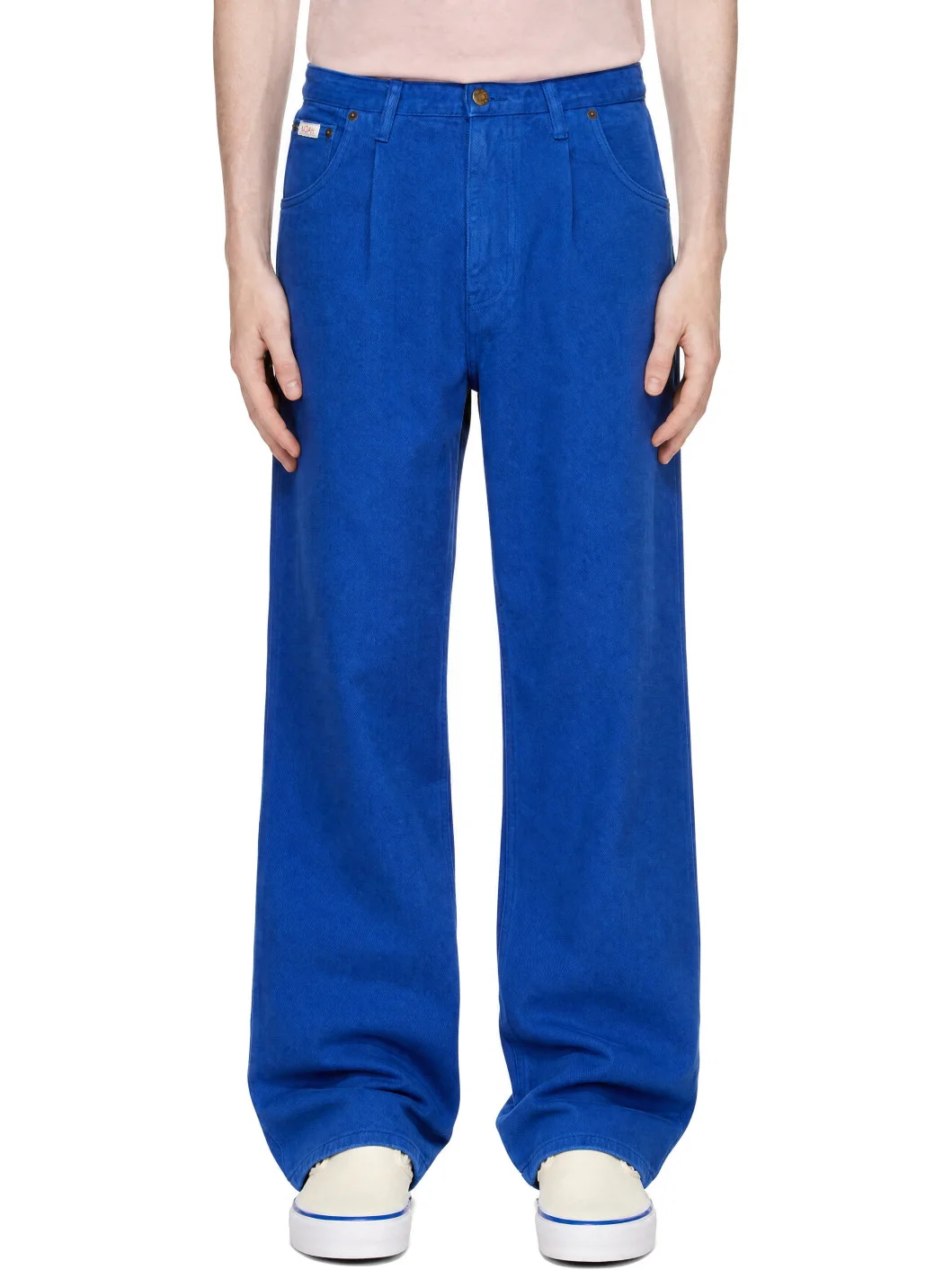 Blue Brushed Denim Pleated Jeans - 1