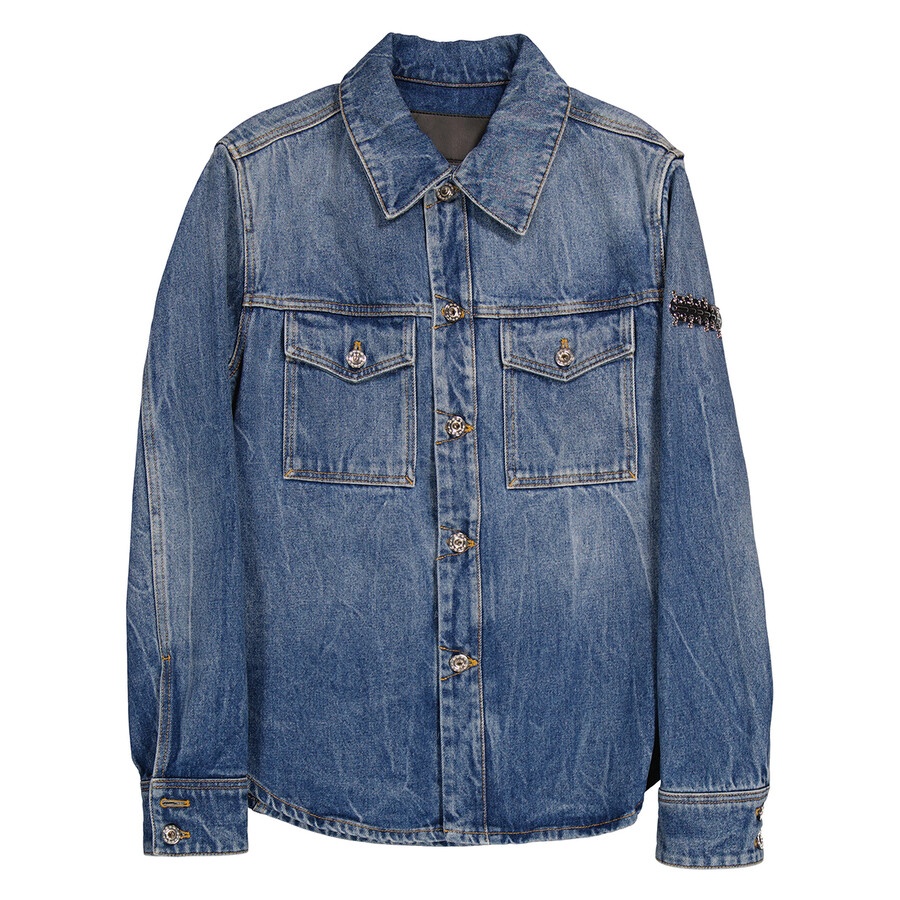 Rabanne Ladies Denim Stone Denim Shirt With 1969 Metal Discs Details - 1