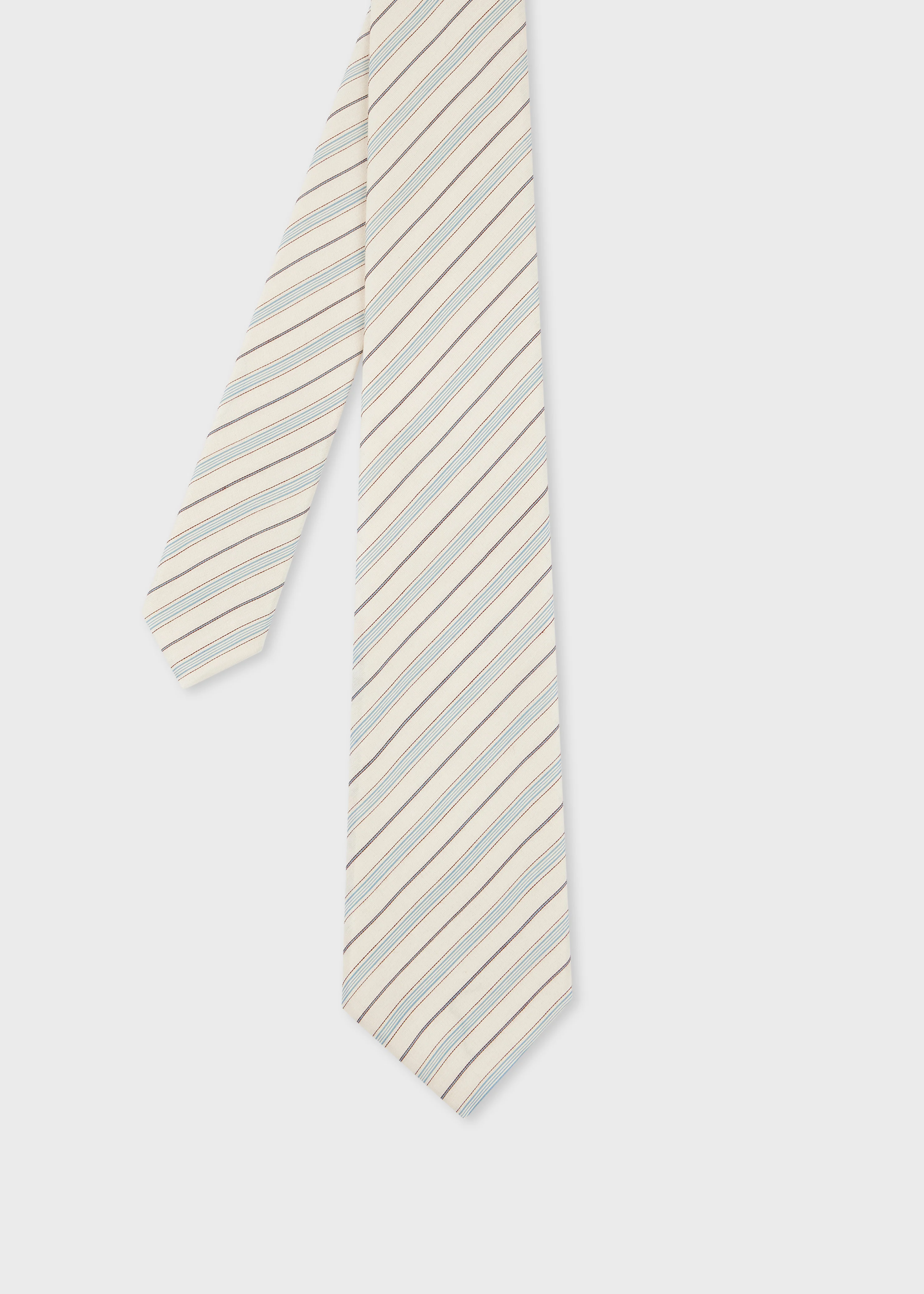 Ecru and Blue 'Shirting Stripe' Tie - 1