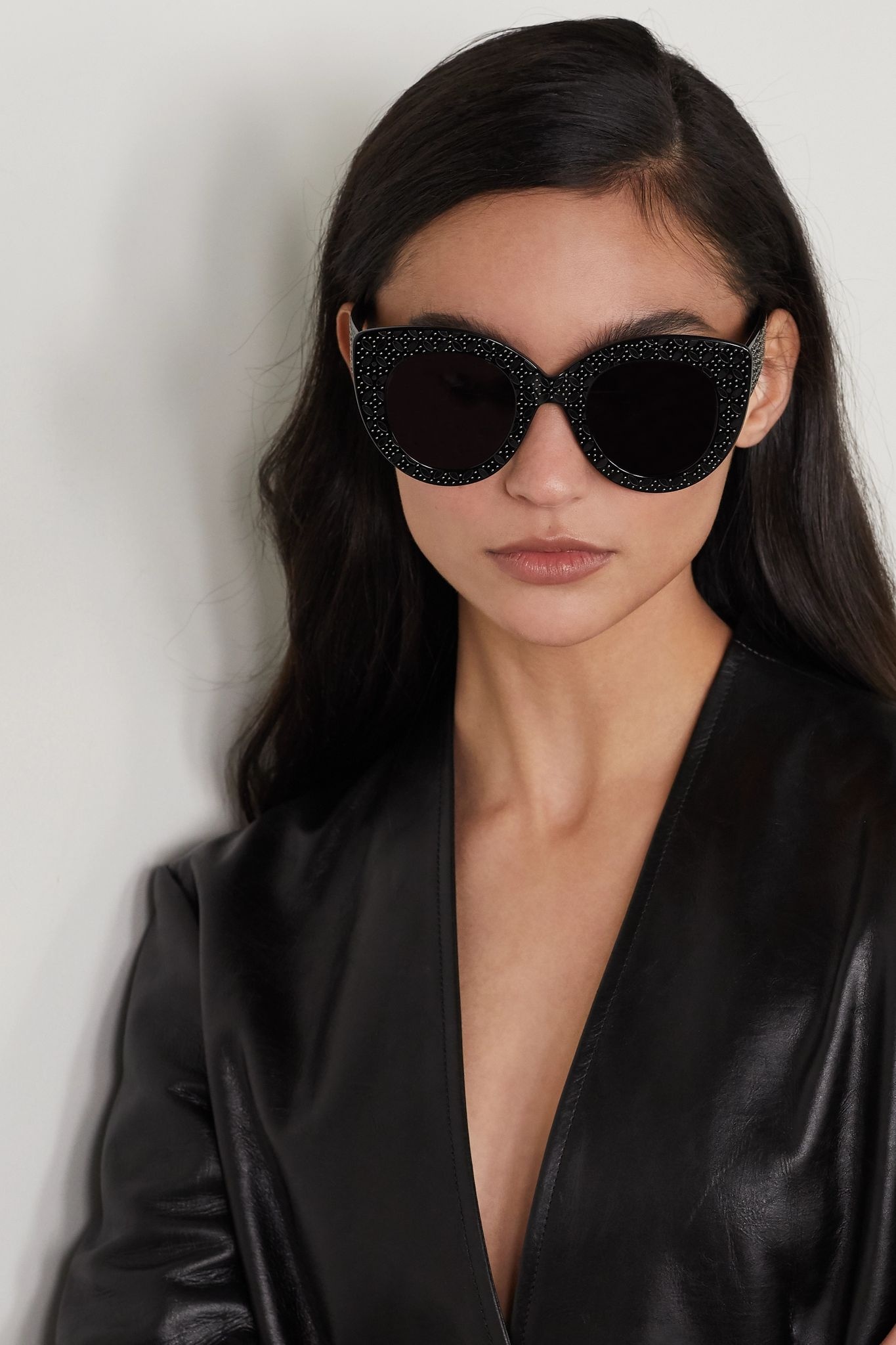 Cat-eye studded debossed acetate sunglasses - 2