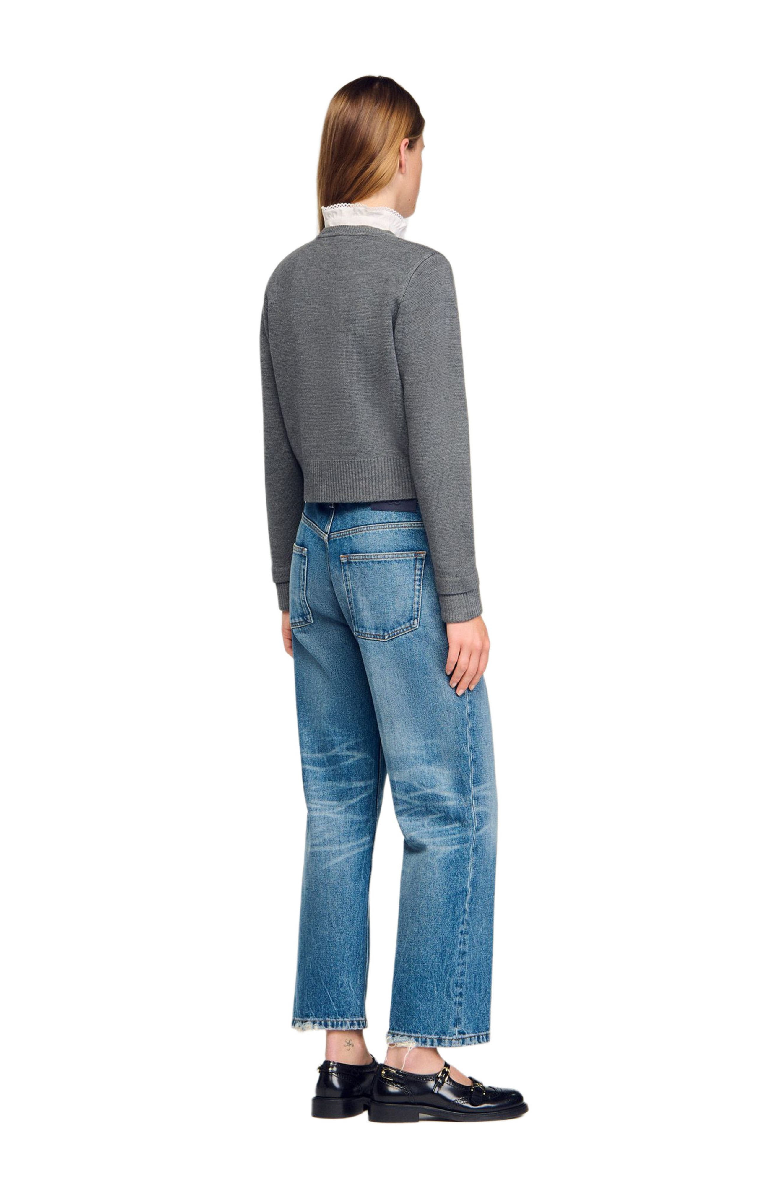 SANDRO Cardigan with detachable ruffle collar in Grey at Nordstrom - 3