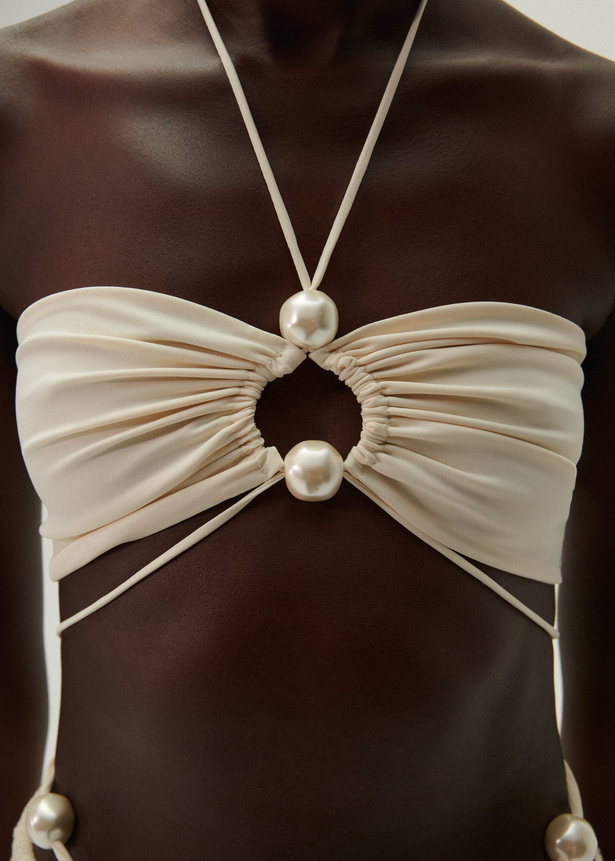 Halterneck pearl bandeau top in cream - 5