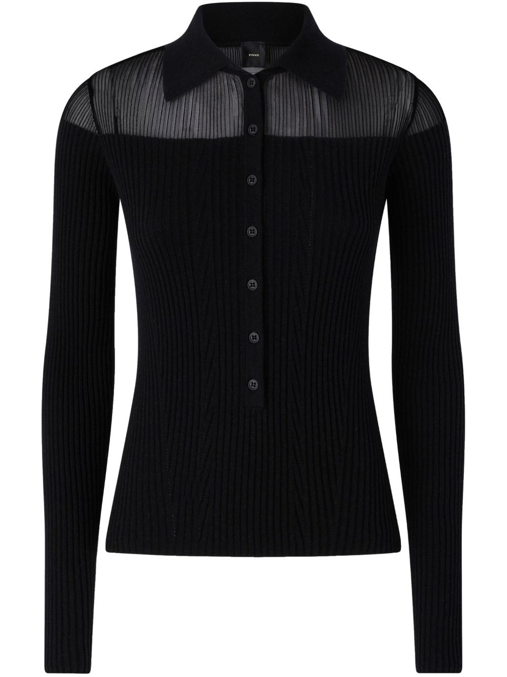 ribbed long-sleeved polo shirt - 1