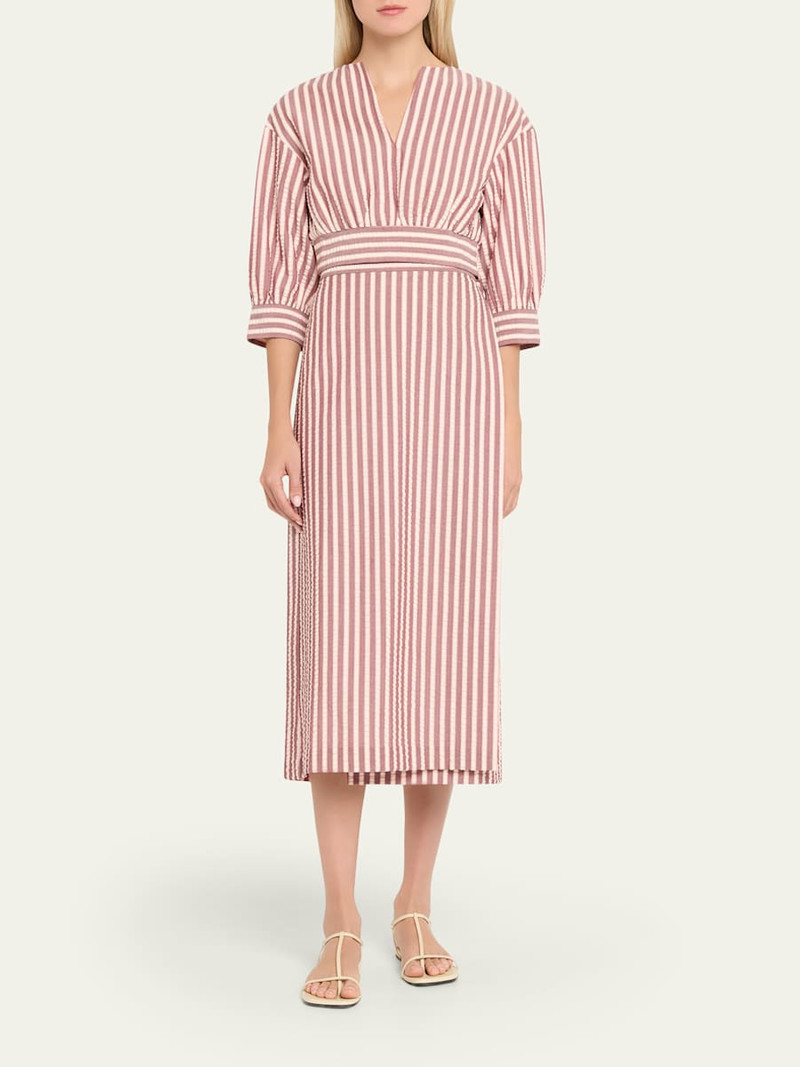 SIMKHAI Monty Striped Seersucker Wrap Midi Skirt outlook
