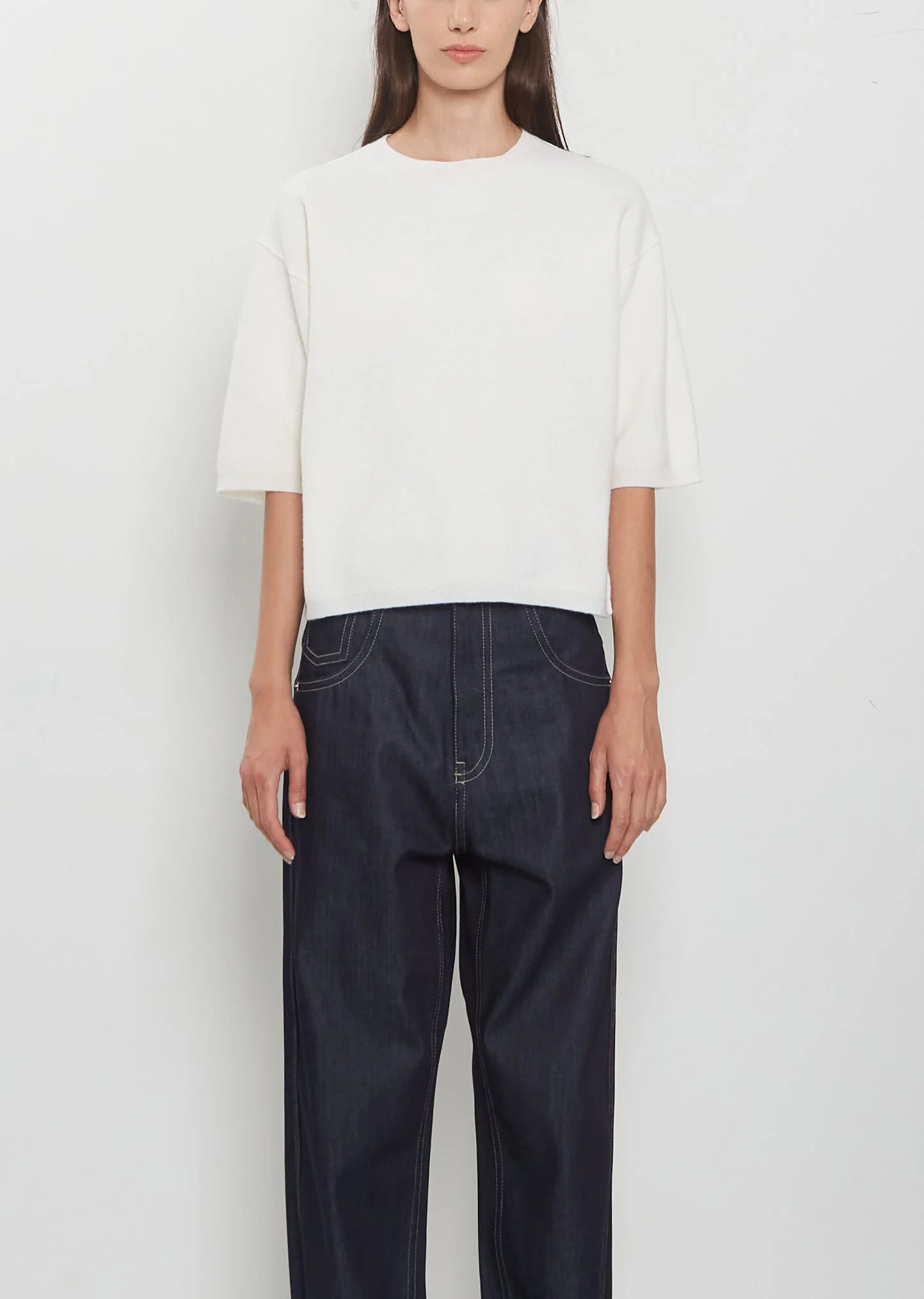 Melody 1-Ply Superfine Wool Short Sleeve Sweater — Wool White - 1