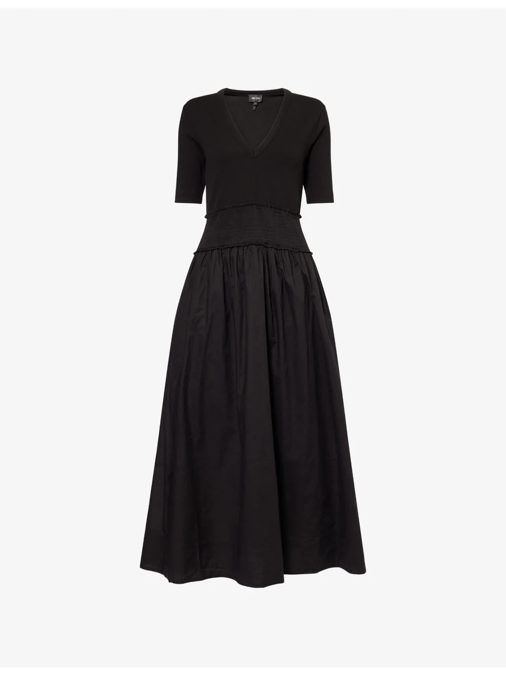 V-Neck Smocked Stretch-Cotton Maxi Dress - 1