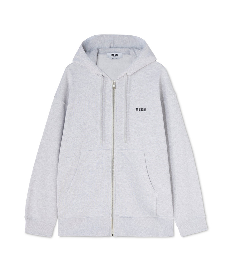 Cotton sweatshirt with hood and micro logo - 1