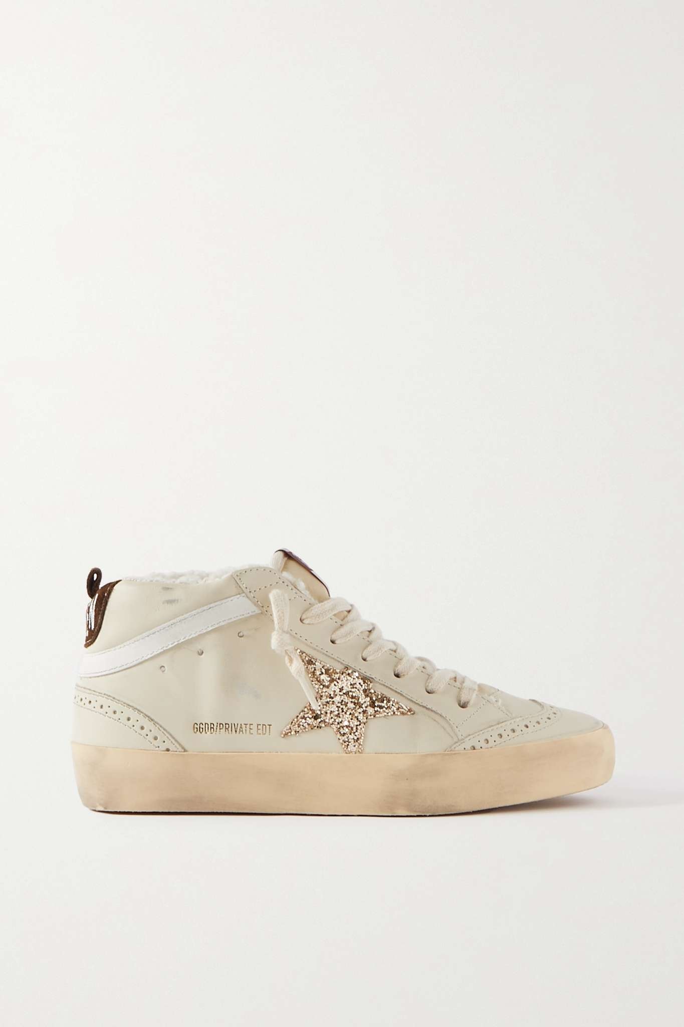 Superstar distressed shearling-lined rubber and leather sneakers - 1
