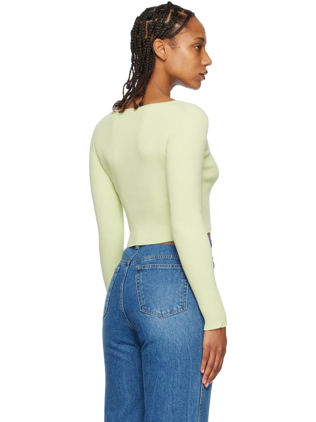 Green Scoop Neck Cardigan - 3
