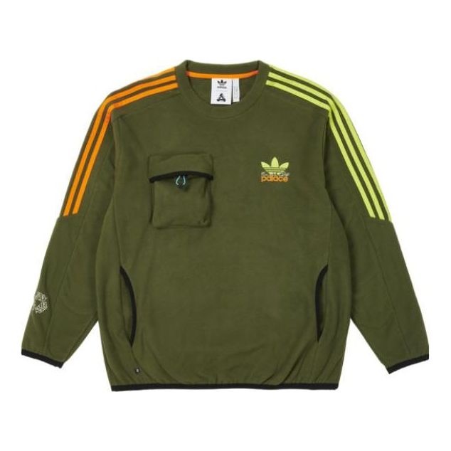 adidas originals x PALACE Crossover Stripe Logo Round Neck Pullover Long Sleeves Green HM9193 - 1