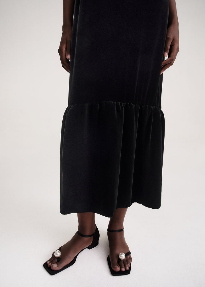 Gathered-hem velvet dress black - 6