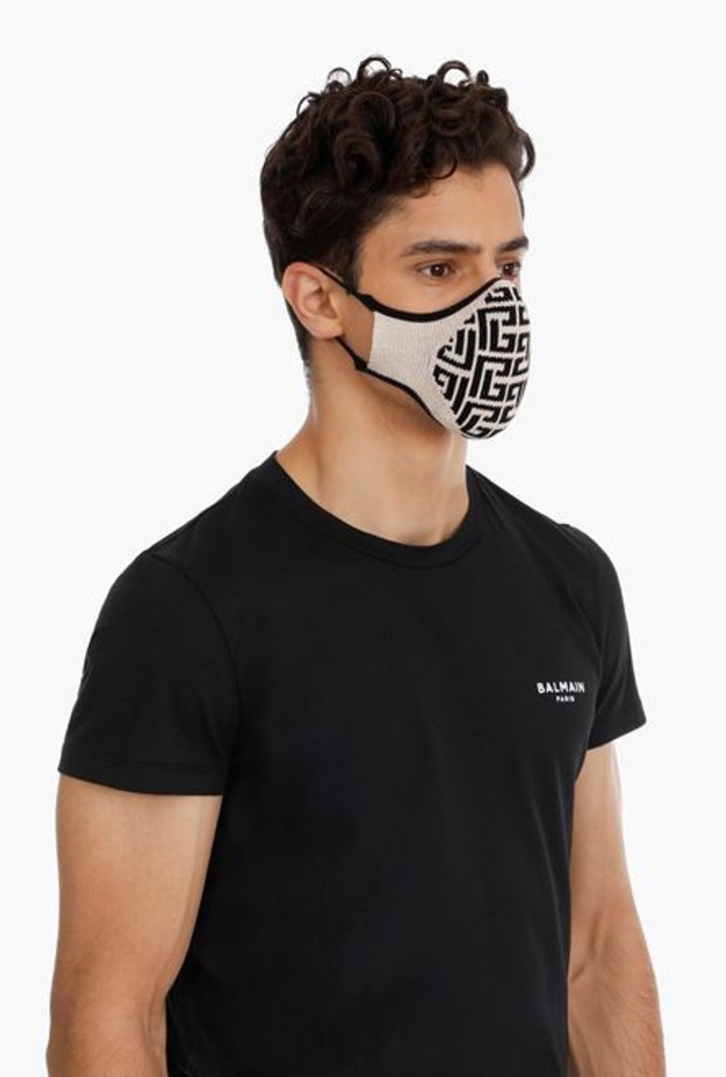 Ivory and black cotton mask with Balmain monogram 5