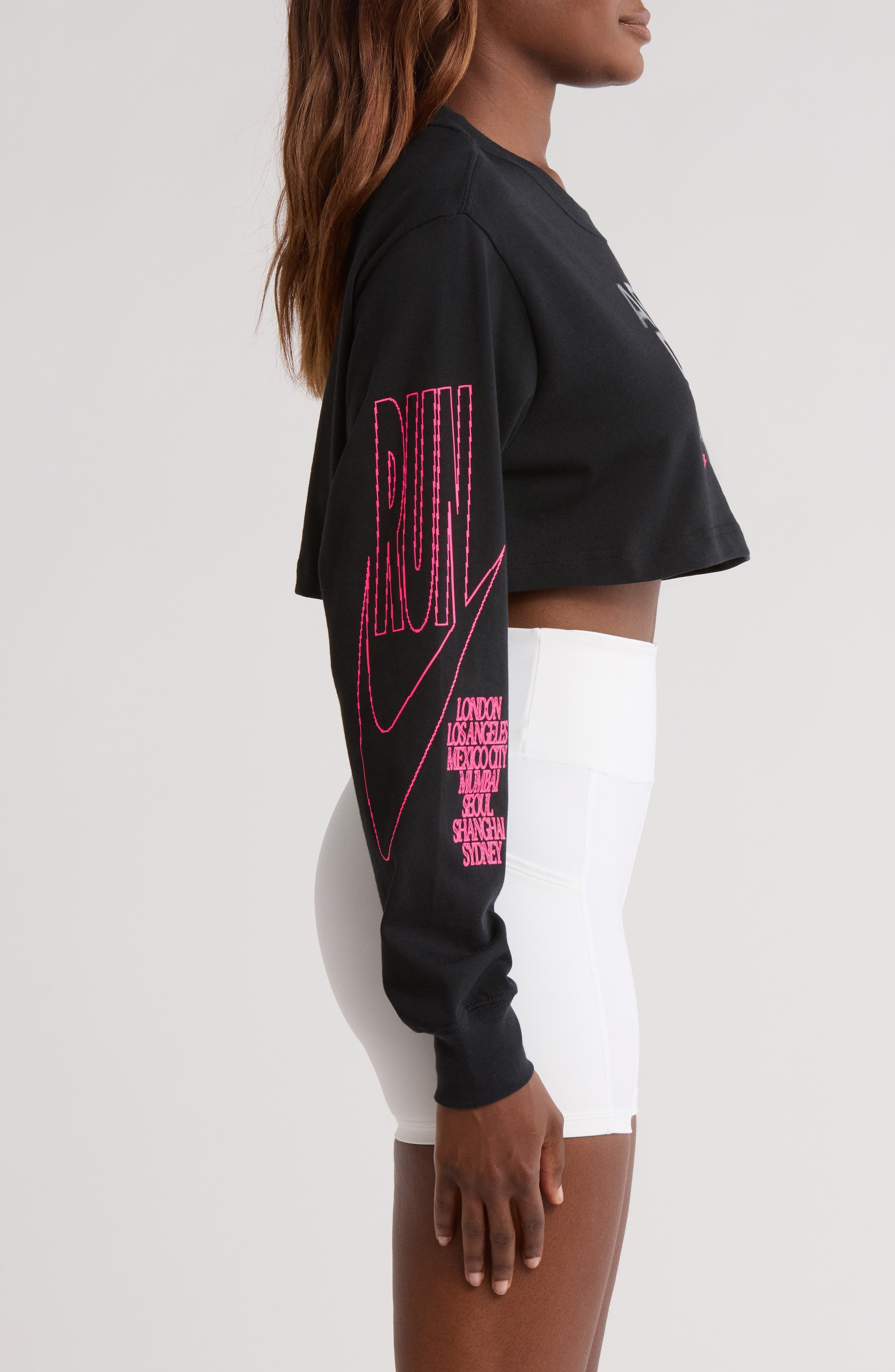 Nike After Dark Tour Oversized Long-Sleeve Crop Graphic T-Shirt in Black at Nordstrom - 3