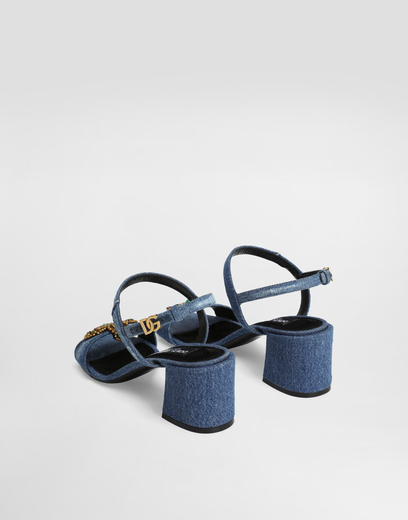 Dolce & Gabbana Denim sandals with embroidery and stones outlook