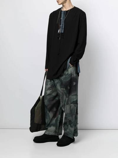 Yohji Yamamoto painterly-print drop-crotch trousers outlook