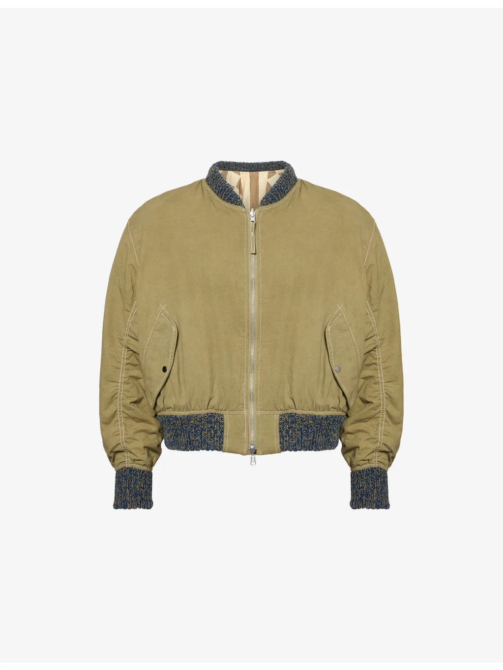 Seed Knitted-Trims Cotton Bomber Jacket - 1