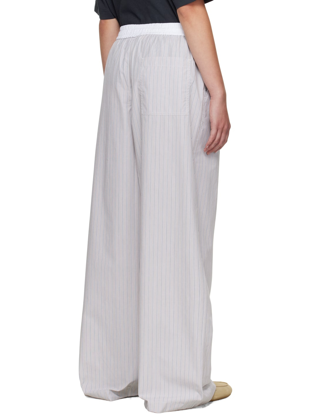 White & Brown Striped Heavy Poplin Trousers - 3