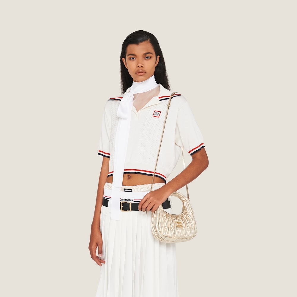 Wander Matelasse Satin Shoulder Bag in White - Miu Miu