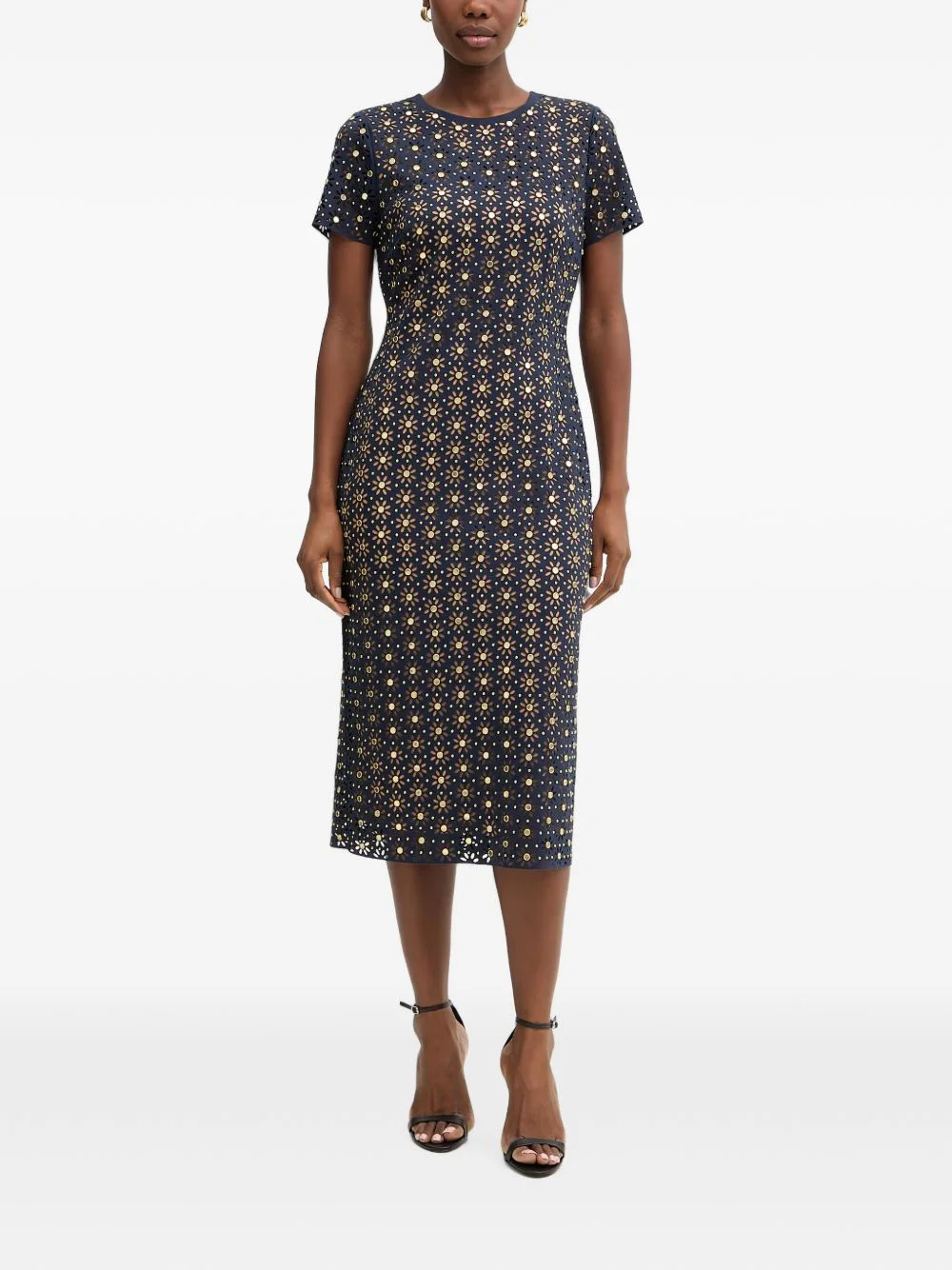 laser-cut mirror scuba midi dress - 1