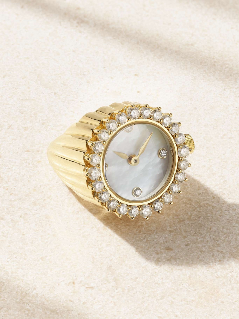 Watch 18-karat gold, mother-of-pearl and diamond ring Gold - 1