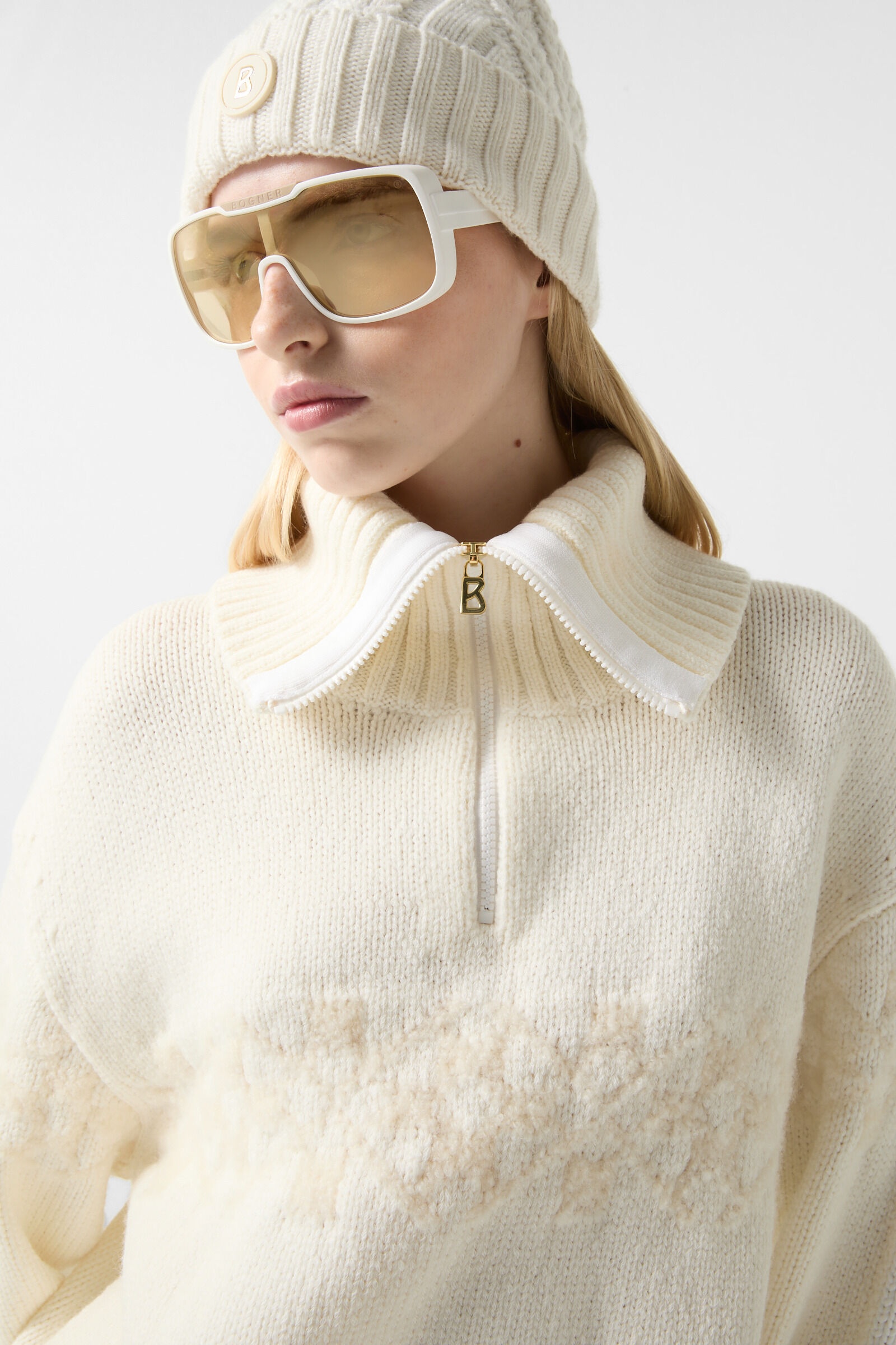 Elana Half-zippered sweater in Off-white - 3