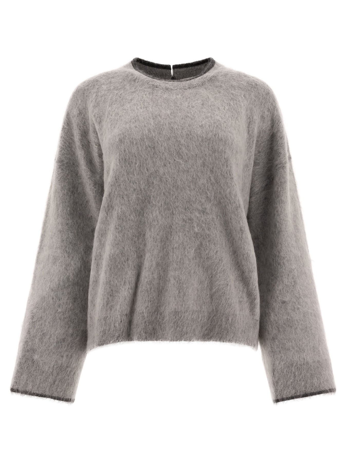 Mohair, Wool, Cashmere And Silk Sweater With Monili Knitwear Grey - 1