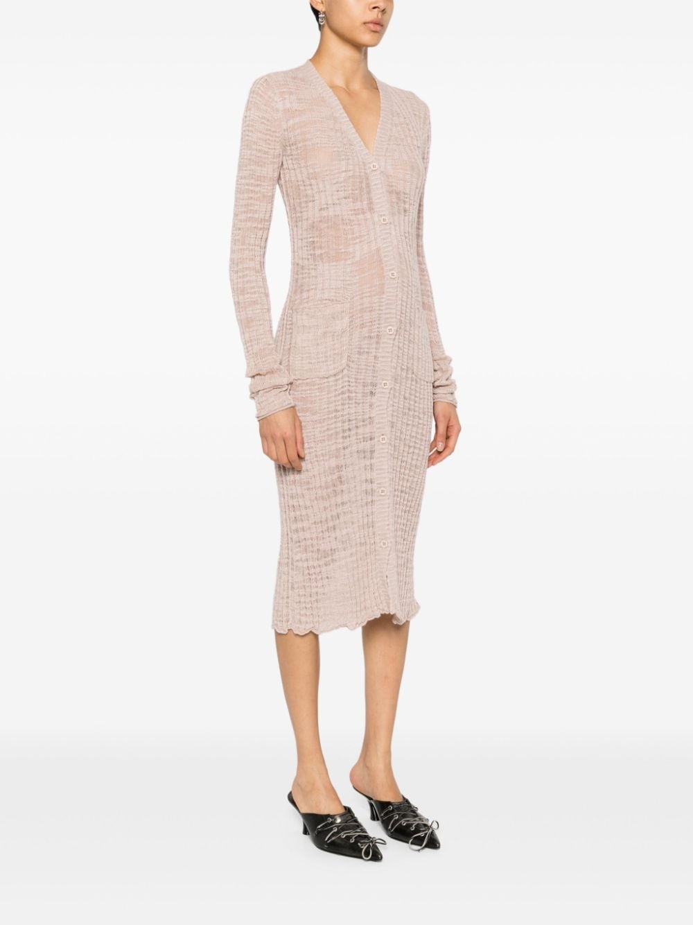 semi-sheer panel ribbed-knit cardigan - 3
