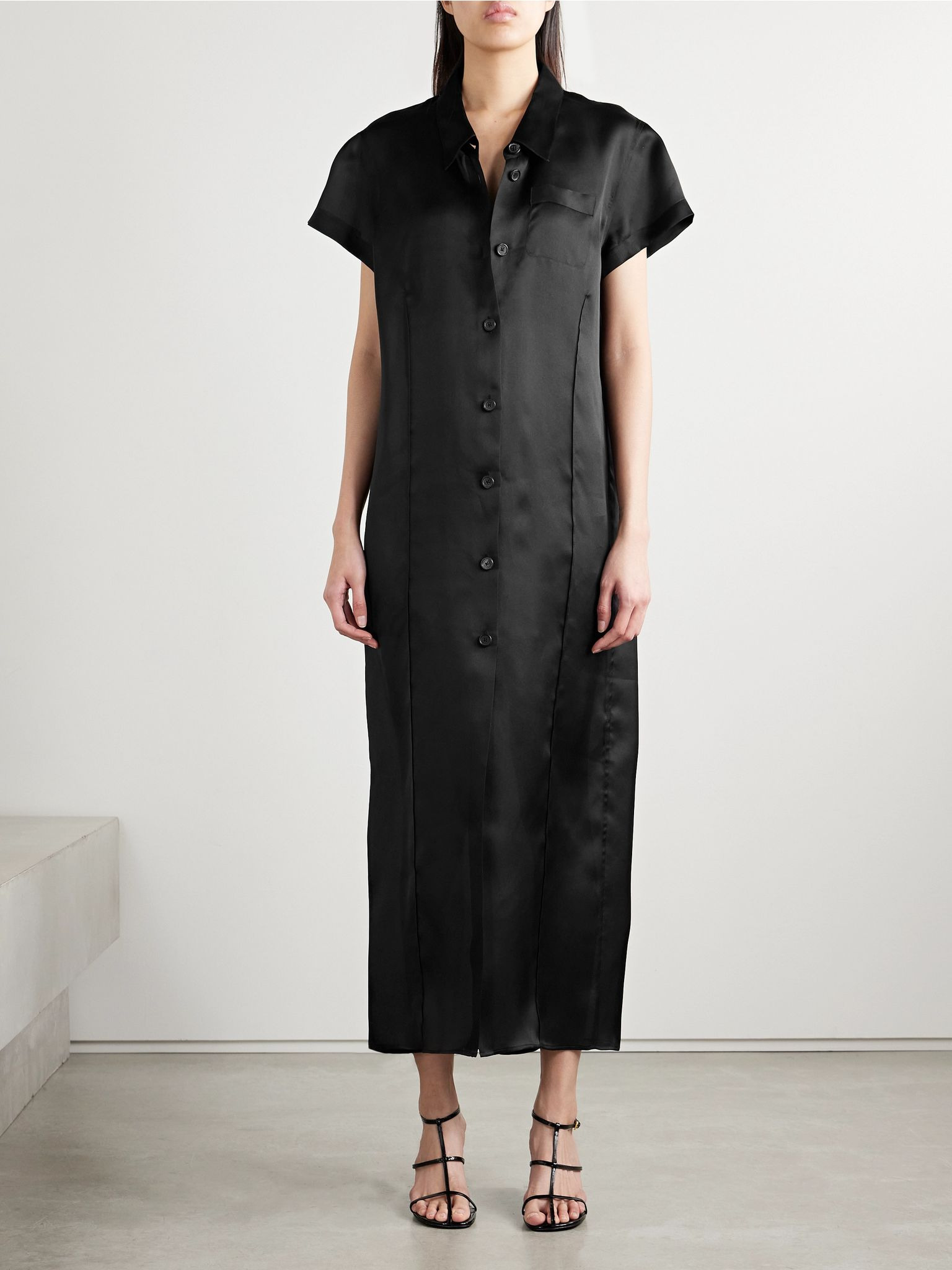 Effy silk and cotton-blend organza midi shirt dress Black - 3
