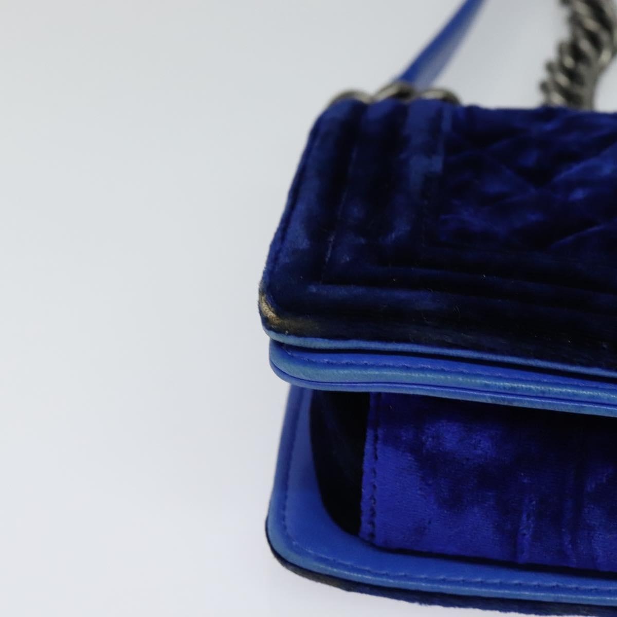 CHANEL Matelasse Chain Boy CHANEL Shoulder Bag Velor Blue CC - 10