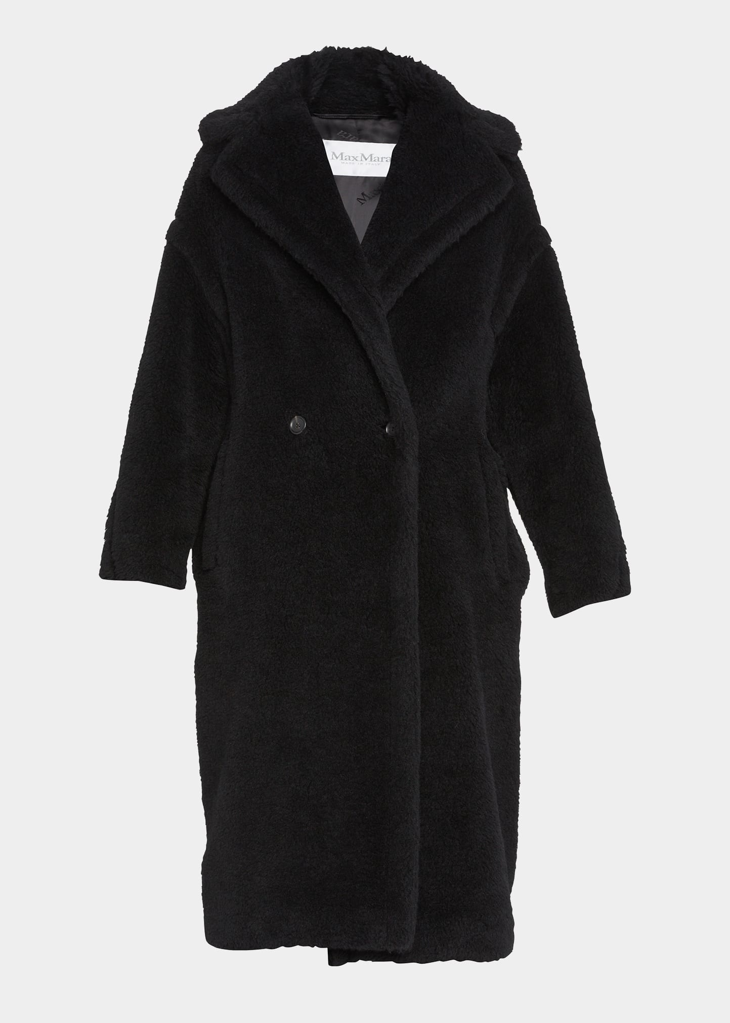 Alpaca-Silk Teddy Knit Coat, Black - 1