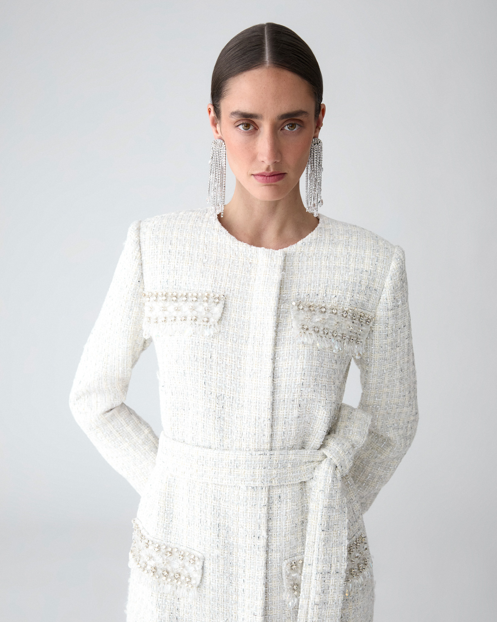 Tweed Coat with Raindrop Embroidery - 4