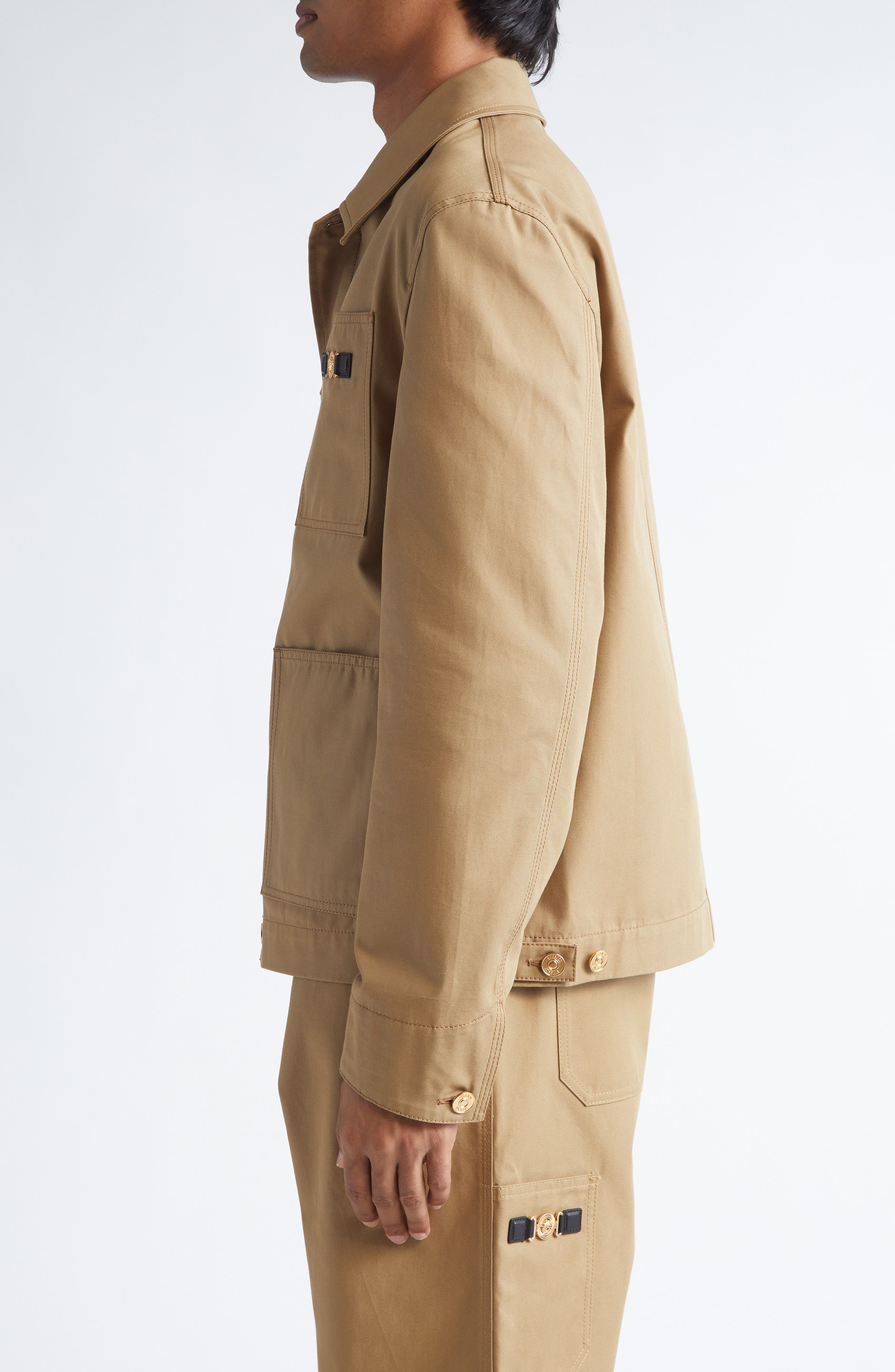 Versace Medusa Cotton Canvas Chore Jacket in Dark Sand at Nordstrom - 4