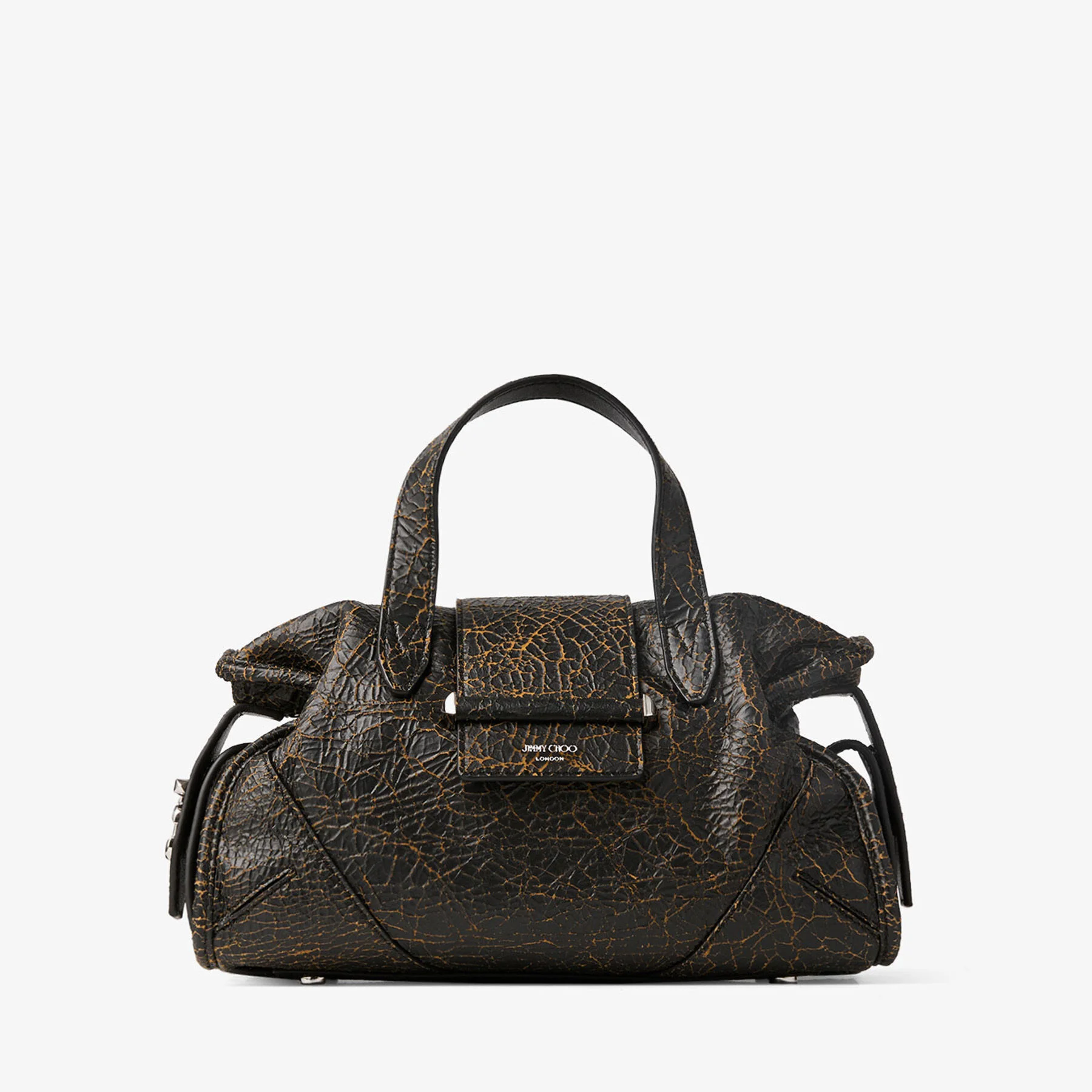 Bar Holdall Small Black and Toffee Cracked Shiny Leather Holdall Bag - 1