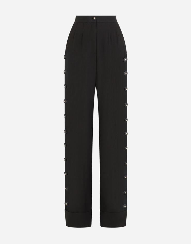 Piqué palazzo pants with buttons and turn-ups - 3